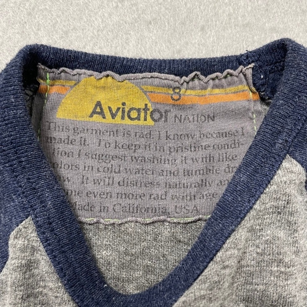 Aviator Nation Raglan Tee Unisex 8 Kids Gray Navy Rainbow Mountain Graphic USA - Picture 5 of 8